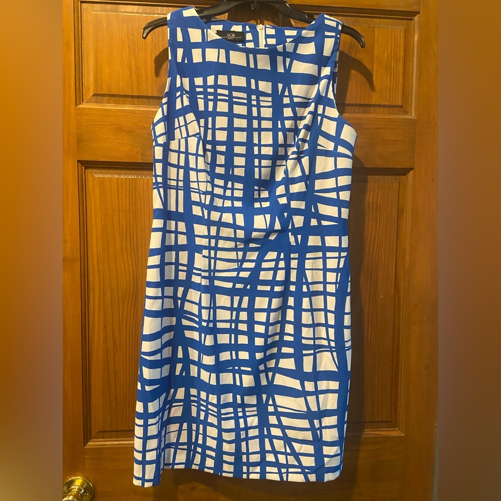 AGB Blue Sheath Midi Dress Sleeveless Crew Neck